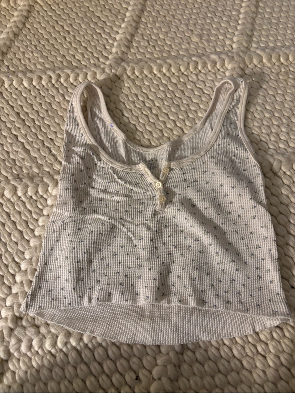 Brandy Melville Floral Cropped Waffle Tank W Button